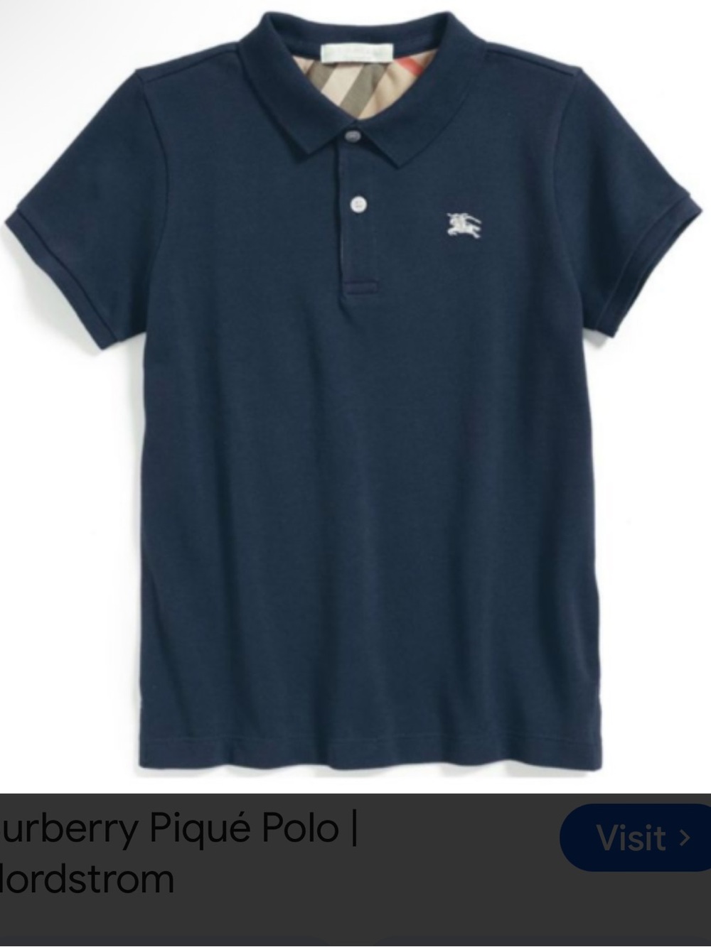 Burberry Navy Boys' Short-Sleeve Polo with Icon Embroidery